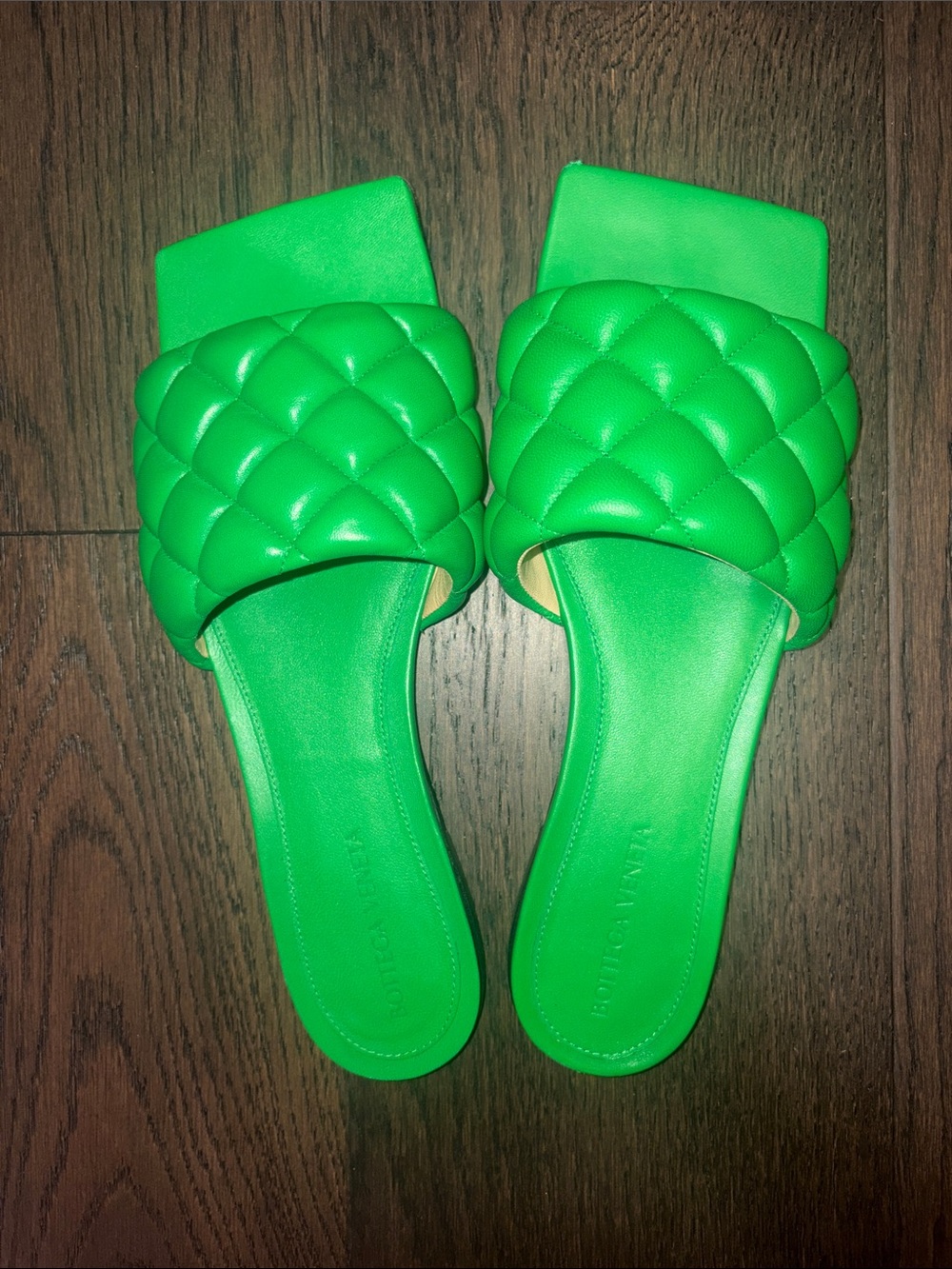 Bottega Veneta Green Quilted Slide Sandals - size 39